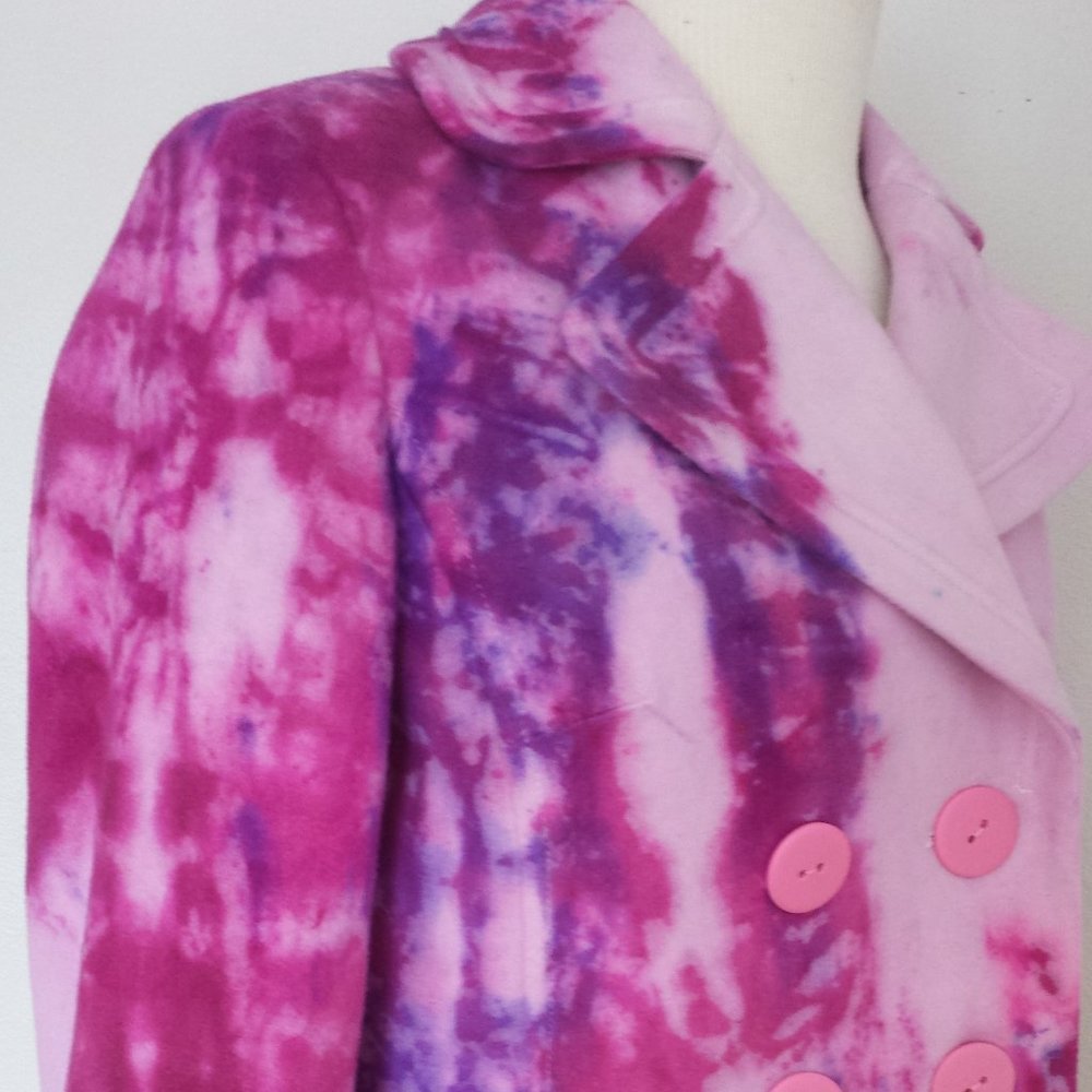 Painted Tie dyed Pink Purple blue white Winter Wool Pea Coat Small Med 4 6 8 10 - Picture 6 of 8